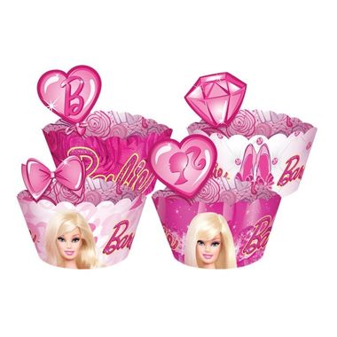 Cupcake-Wrapper-Barbie-Core---Saia-Cupcake---com-Enfeite---pacote-12-unidades