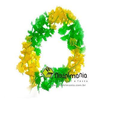 Colar-Havaiano-Brasil---verde-e-amarelo---tecido---importado---Pacote-com-12-unidades